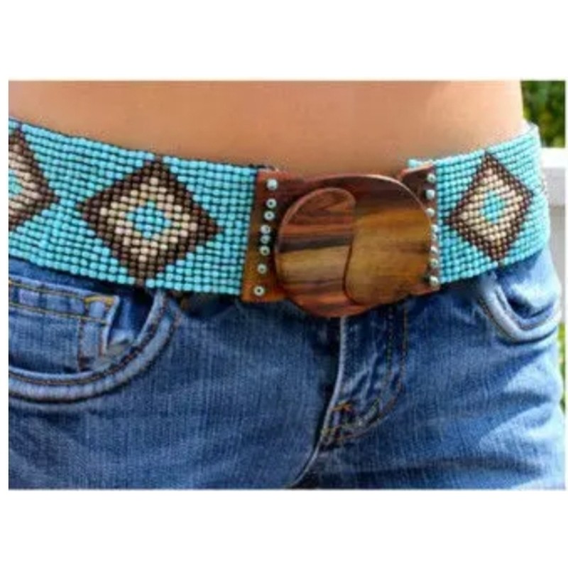 Ceinture femme perle bleu