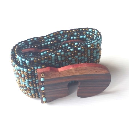 Ceinture femme perle doré bleu turquoise